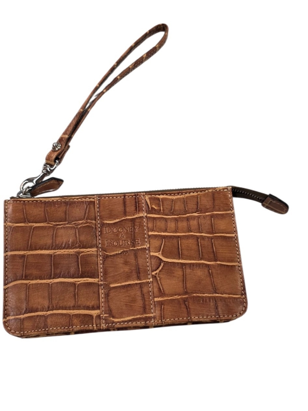 Dooney & Bourke Tan Brown Croc-Embossed Leather Wristlet